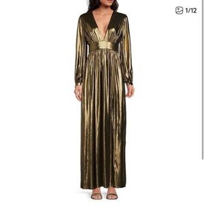 Gianni Bini Metallic Gold V-Neck Dress